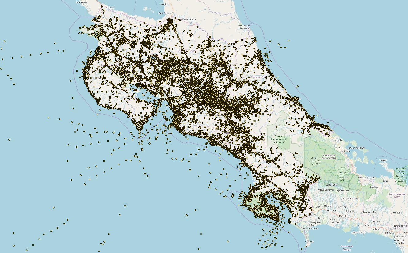 Registros de presencia de aves de Costa Rica en GBIF